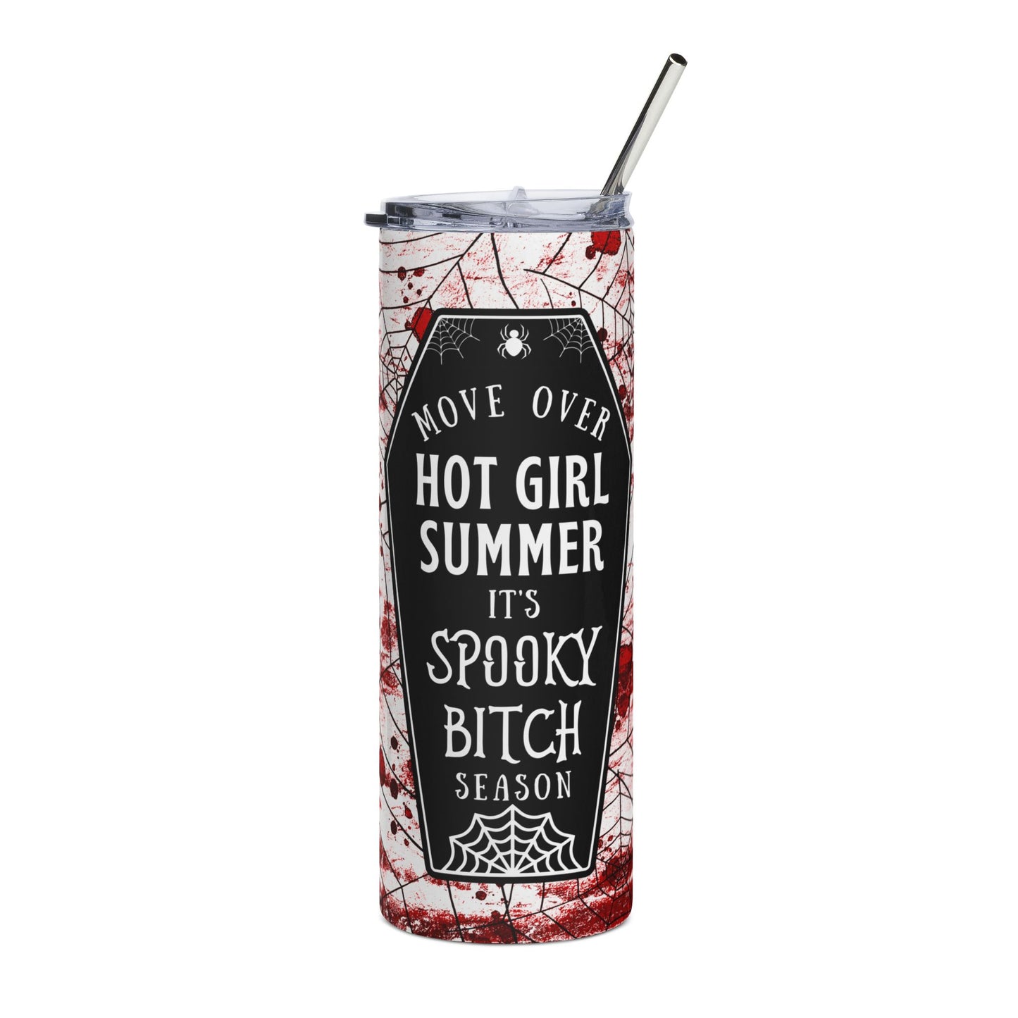 20oz Spooky Bitch Season Tumbler β Move Over Hot Girl Summer β Funny Halloween Cup with Lid & Straw β Stainless Steel Coffee & Wine Travel Mug