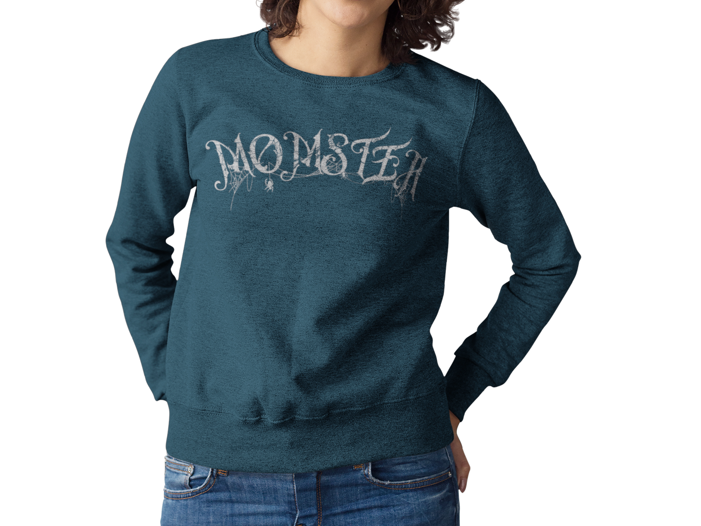 Momster Halloween Sweatshirt | Funny Spooky Mom Crewneck | Cozy Fall Sweater with Spider Webs | Mom Life Halloween Shirt | Gifts for Moms