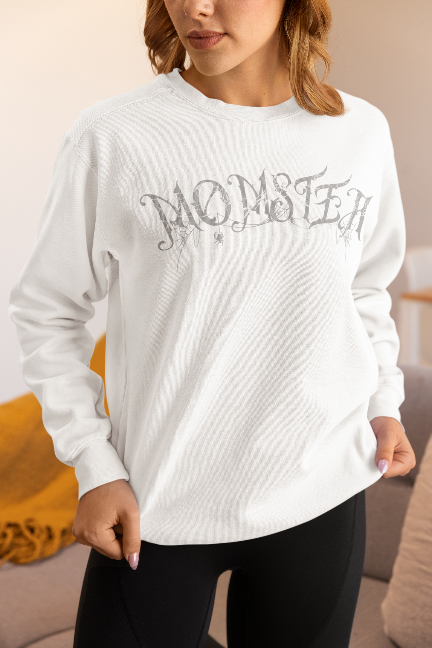 Momster Halloween Sweatshirt | Funny Spooky Mom Crewneck | Cozy Fall Sweater with Spider Webs | Mom Life Halloween Shirt | Gifts for Moms