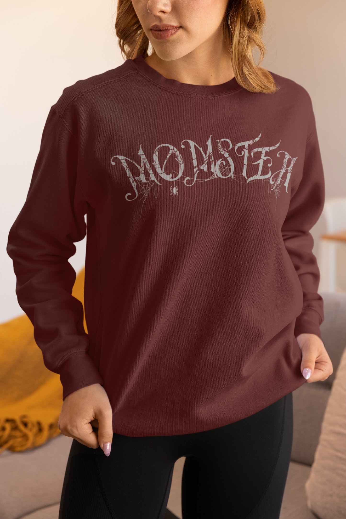Momster Halloween Sweatshirt | Funny Spooky Mom Crewneck | Cozy Fall Sweater with Spider Webs | Mom Life Halloween Shirt | Gifts for Moms