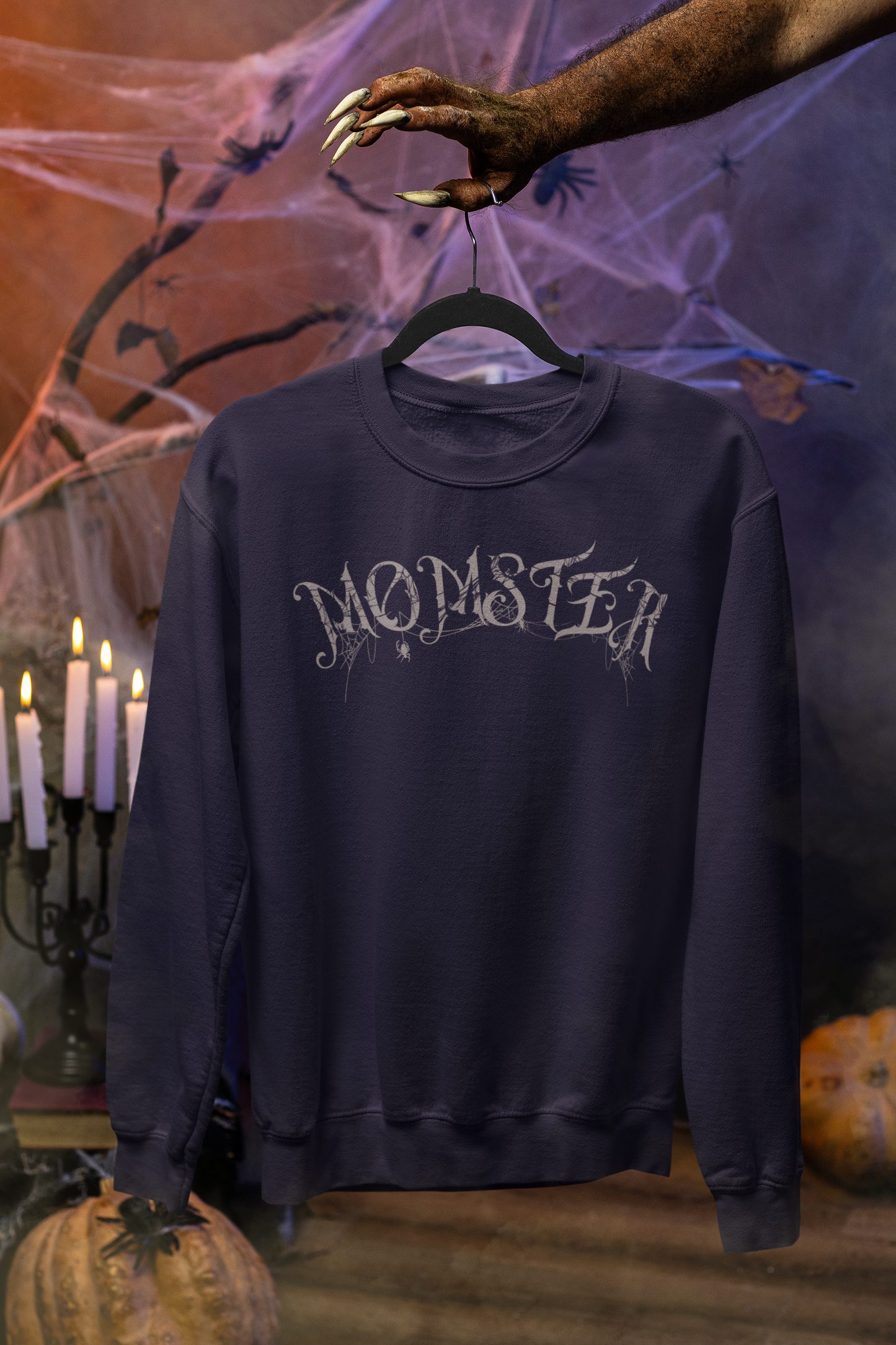 Momster Halloween Sweatshirt | Funny Spooky Mom Crewneck | Cozy Fall Sweater with Spider Webs | Mom Life Halloween Shirt | Gifts for Moms