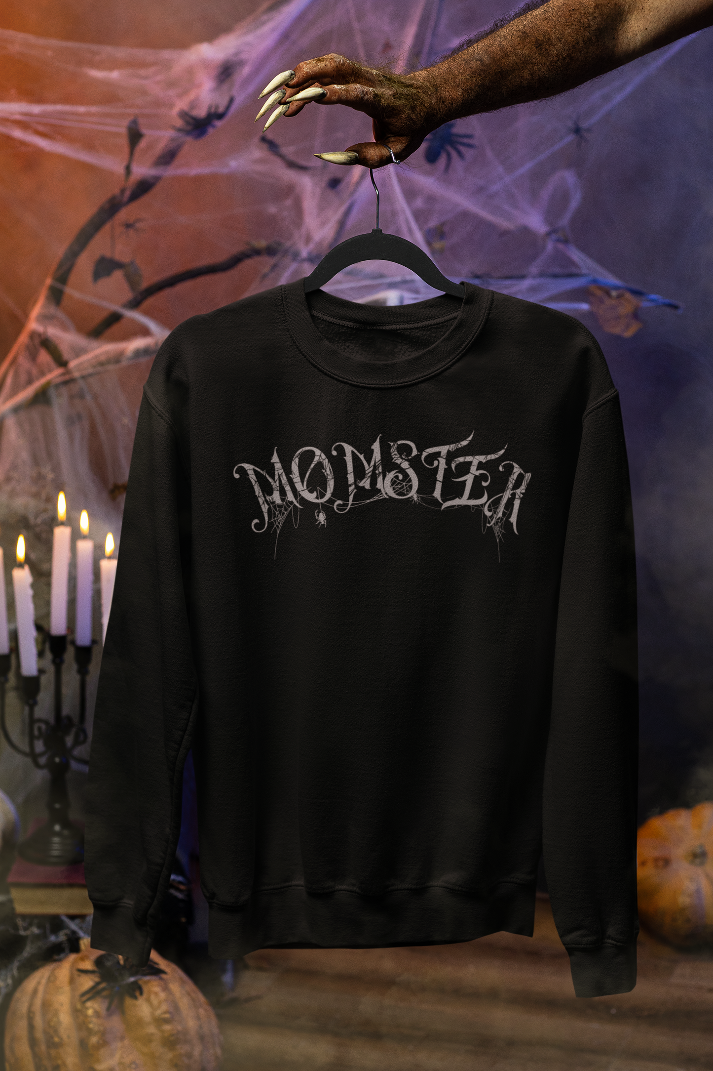 Momster Halloween Sweatshirt | Funny Spooky Mom Crewneck | Cozy Fall Sweater with Spider Webs | Mom Life Halloween Shirt | Gifts for Moms
