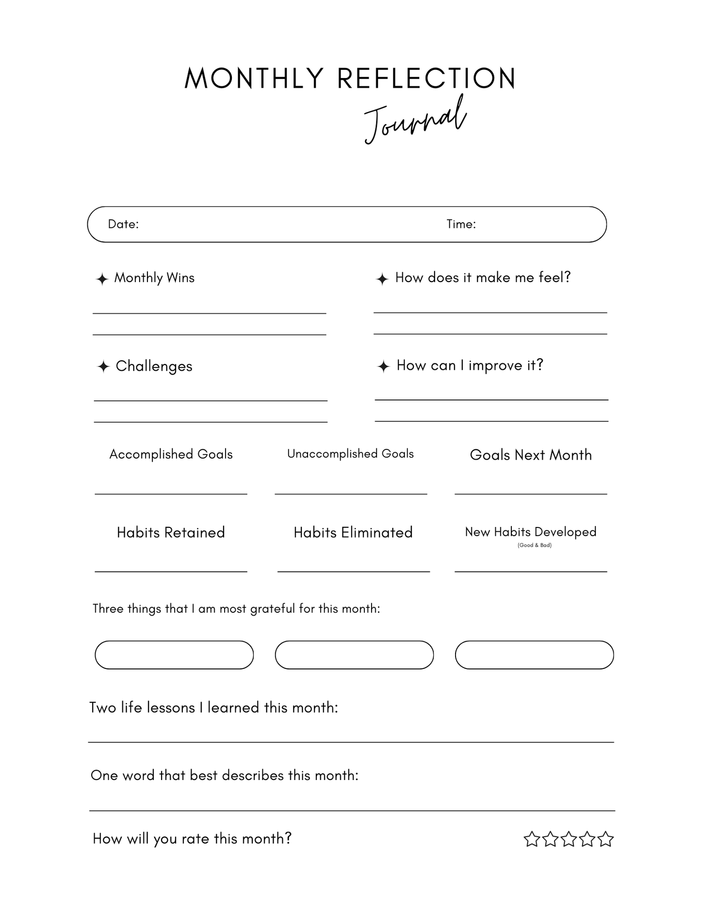 Gratitude Journal with Monthly Reflection