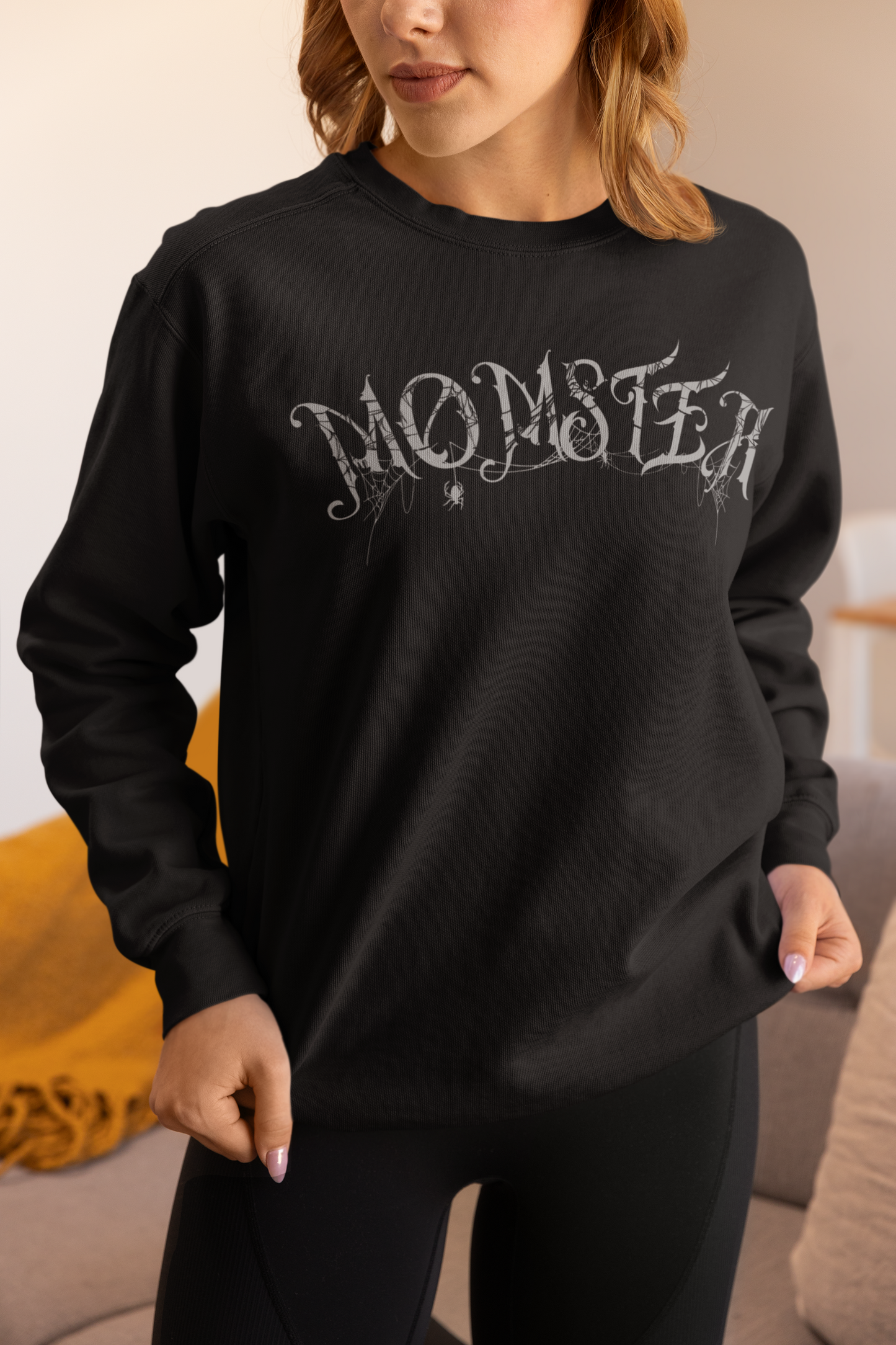 Momster Halloween Sweatshirt | Funny Spooky Mom Crewneck | Cozy Fall Sweater with Spider Webs | Mom Life Halloween Shirt | Gifts for Moms