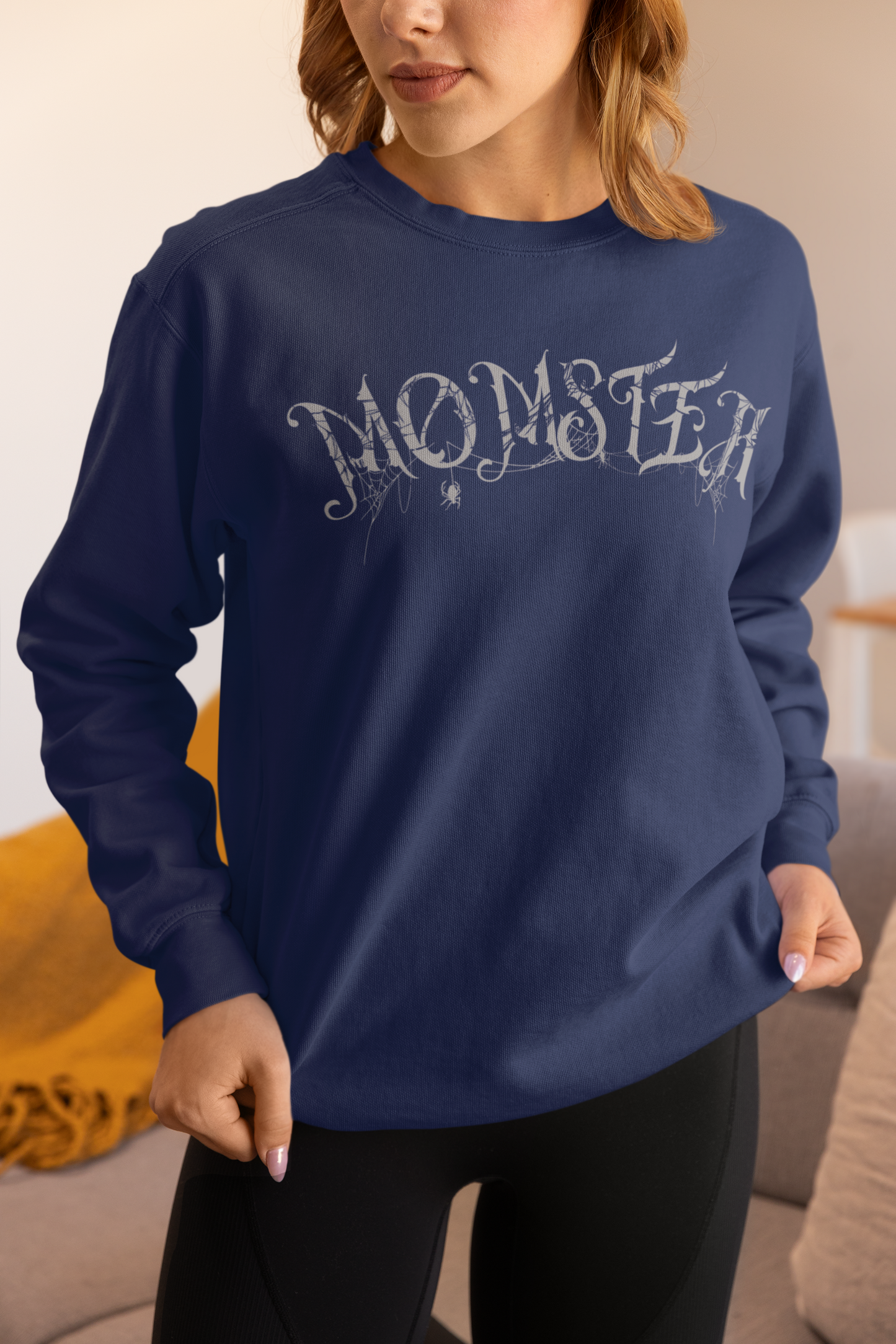 Momster Halloween Sweatshirt | Funny Spooky Mom Crewneck | Cozy Fall Sweater with Spider Webs | Mom Life Halloween Shirt | Gifts for Moms