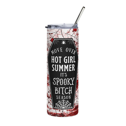 20oz Spooky Bitch Season Tumbler – Move Over Hot Girl Summer – Funny Halloween Cup with Lid & Straw – Stainless Steel Coffee & Wine Travel Mug