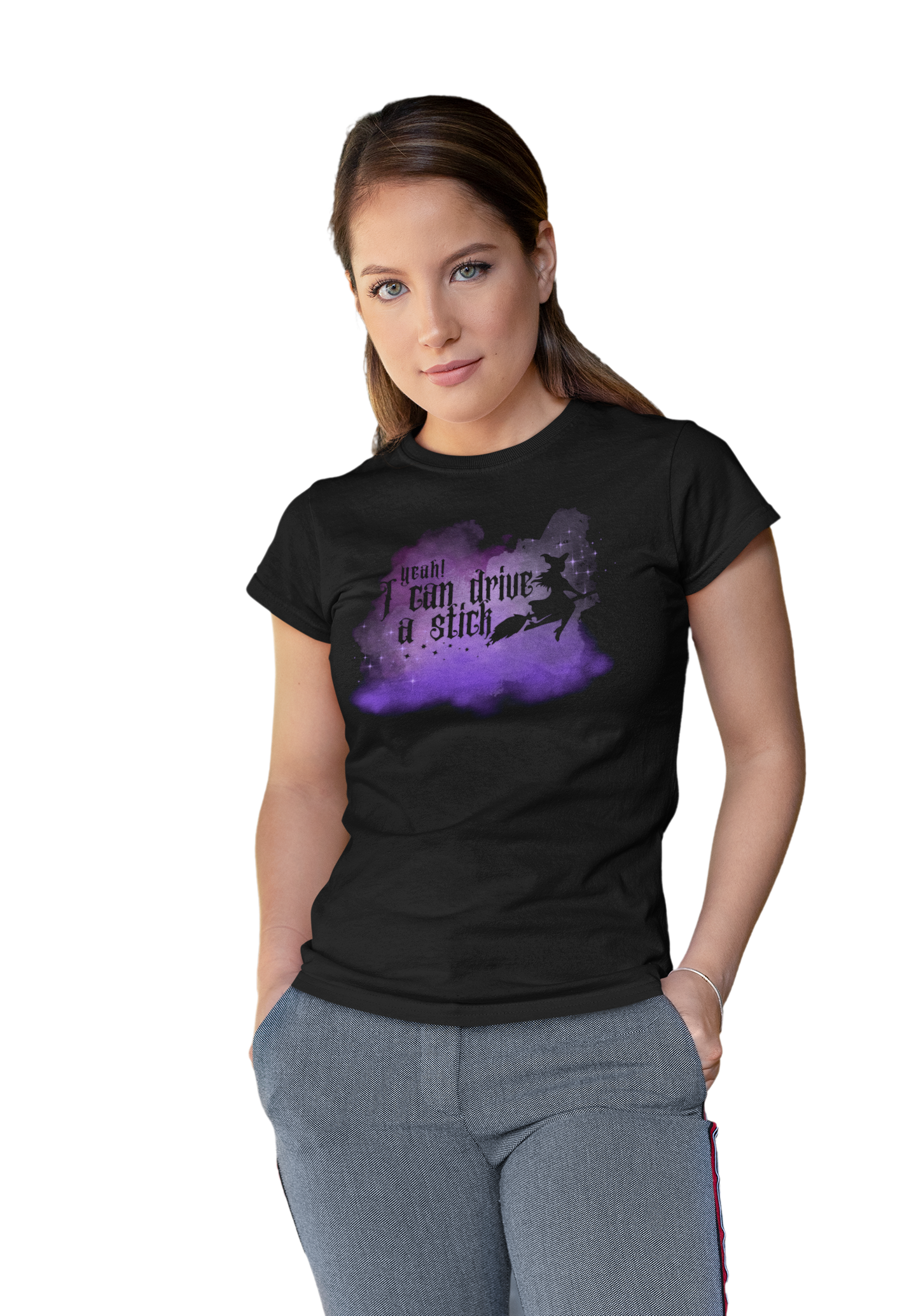 Yeah I Can Drive a Stick” | Witchy Halloween T-Shirt