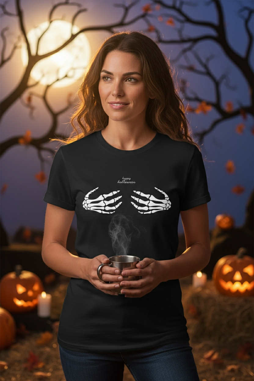 Skeleton Hands Happy Halloween T-Shirt | Sassy Halloween Tee | Skeleton shirt | Women's Fall Outfit