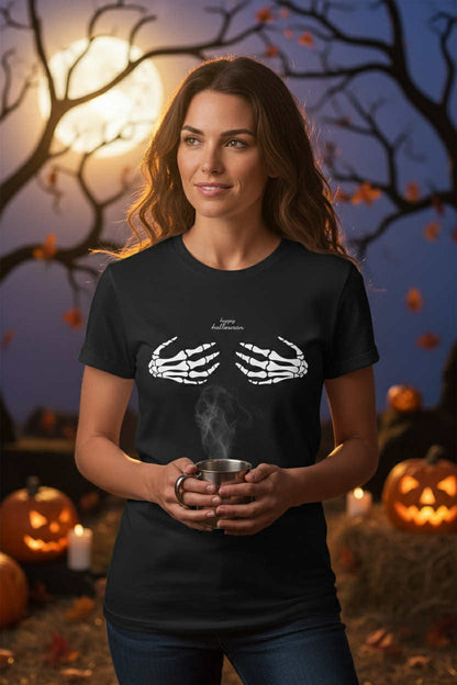 Skeleton Hands Happy Halloween T-Shirt | Sassy Halloween Tee | Skeleton shirt | Women's Fall Outfit