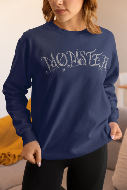 Momster Halloween Sweatshirt | Funny Spooky Mom Crewneck | Cozy Fall Sweater with Spider Webs | Mom Life Halloween Shirt | Gifts for Moms
