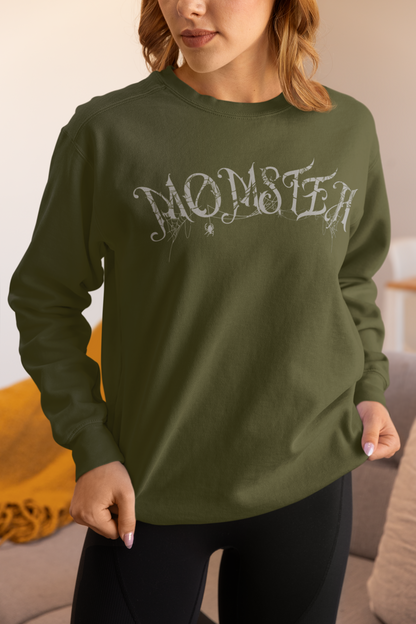 Momster Halloween Sweatshirt | Funny Spooky Mom Crewneck | Cozy Fall Sweater with Spider Webs | Mom Life Halloween Shirt | Gifts for Moms